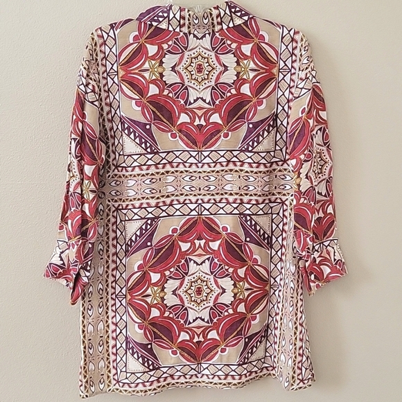 Talbots Womens Linen Silk Boho Medallion Tunic Blouse - Size 8 - Picture 4 of 7